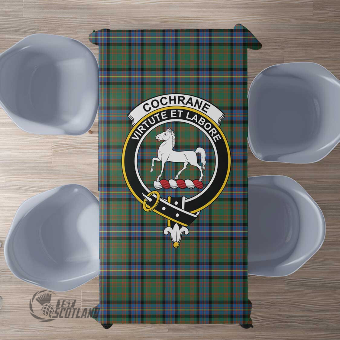 Scottish Cochrane Ancient Tartan Crest Rectangle Tablecloth Full Plaid