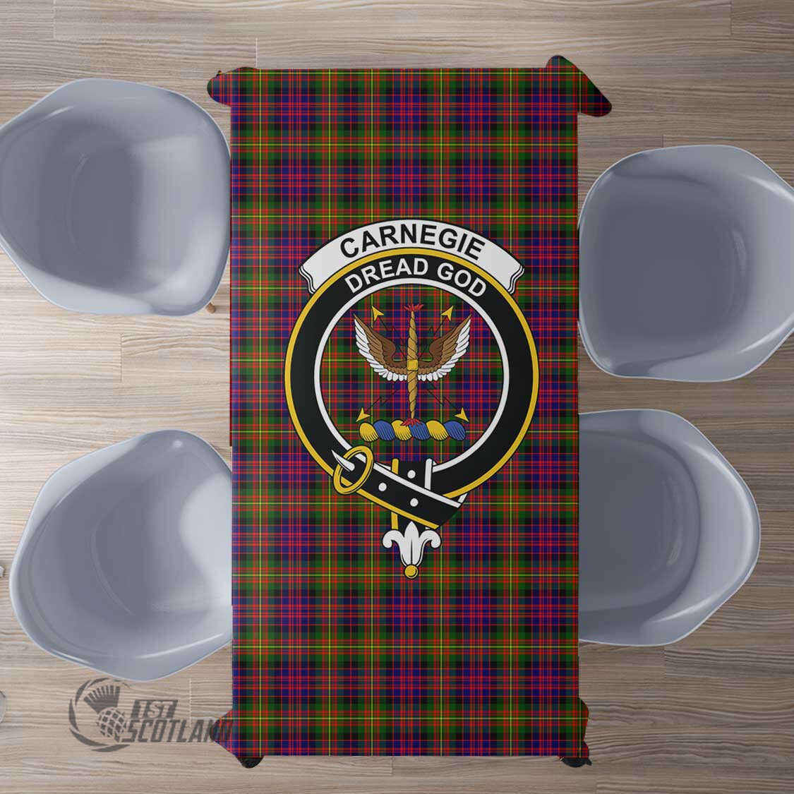 Scottish Carnegie Modern Tartan Crest Rectangle Tablecloth Full Plaid