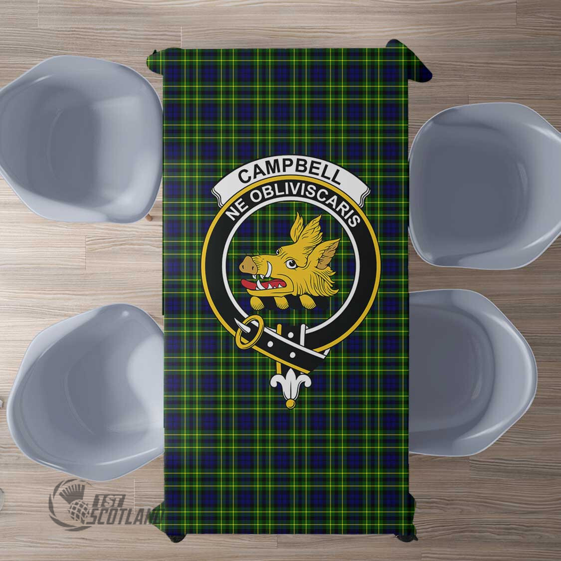 Scottish Campbell of Breadalbane Modern Tartan Crest Rectangle Tablecloth Full Plaid