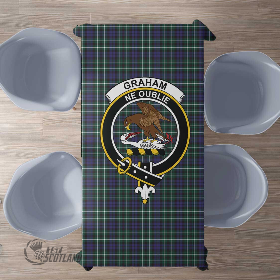 Scottish Graham of Montrose Modern Tartan Crest Rectangle Tablecloth Full Plaid