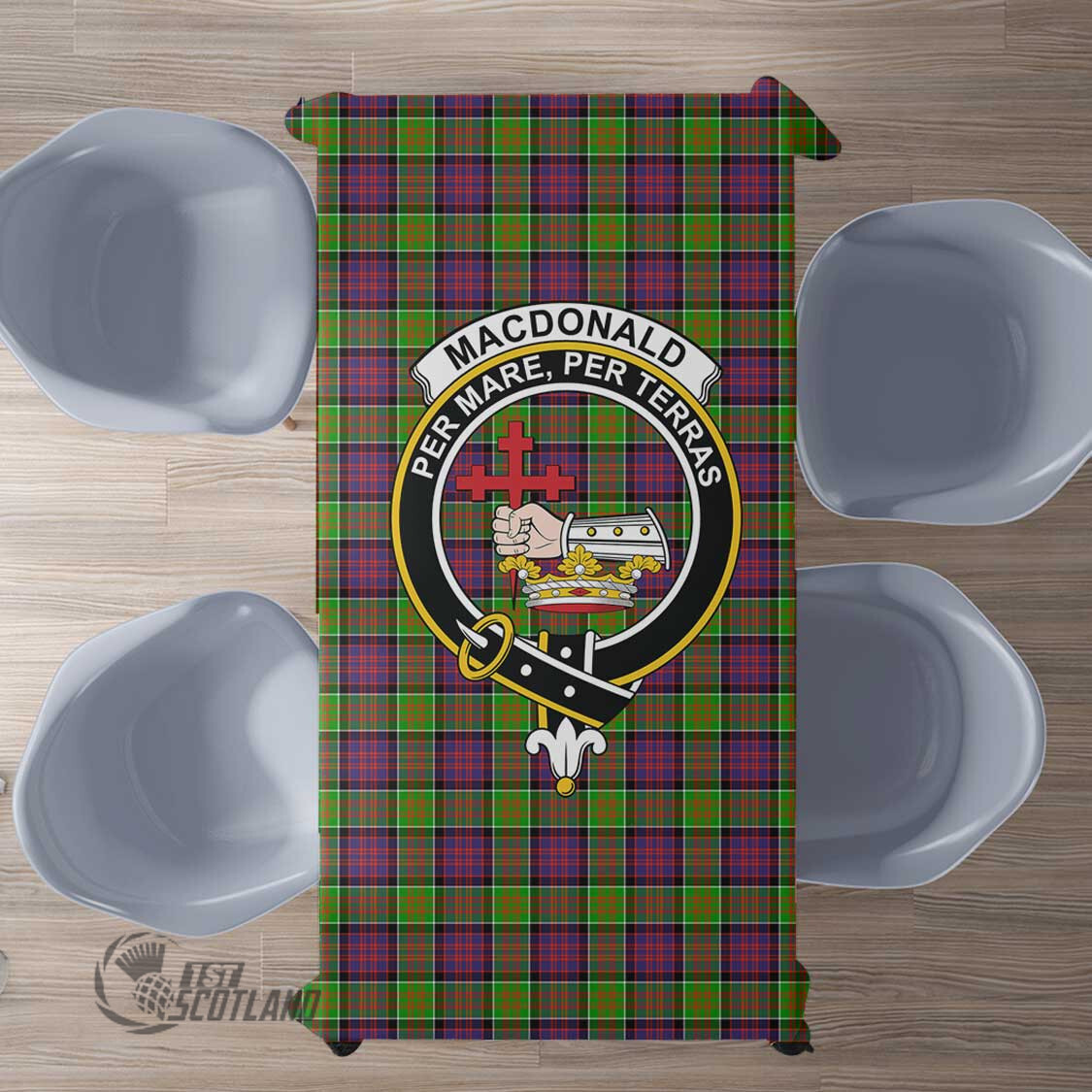 Scottish MacDonald of Clanranald Tartan Crest Rectangle Tablecloth Full Plaid