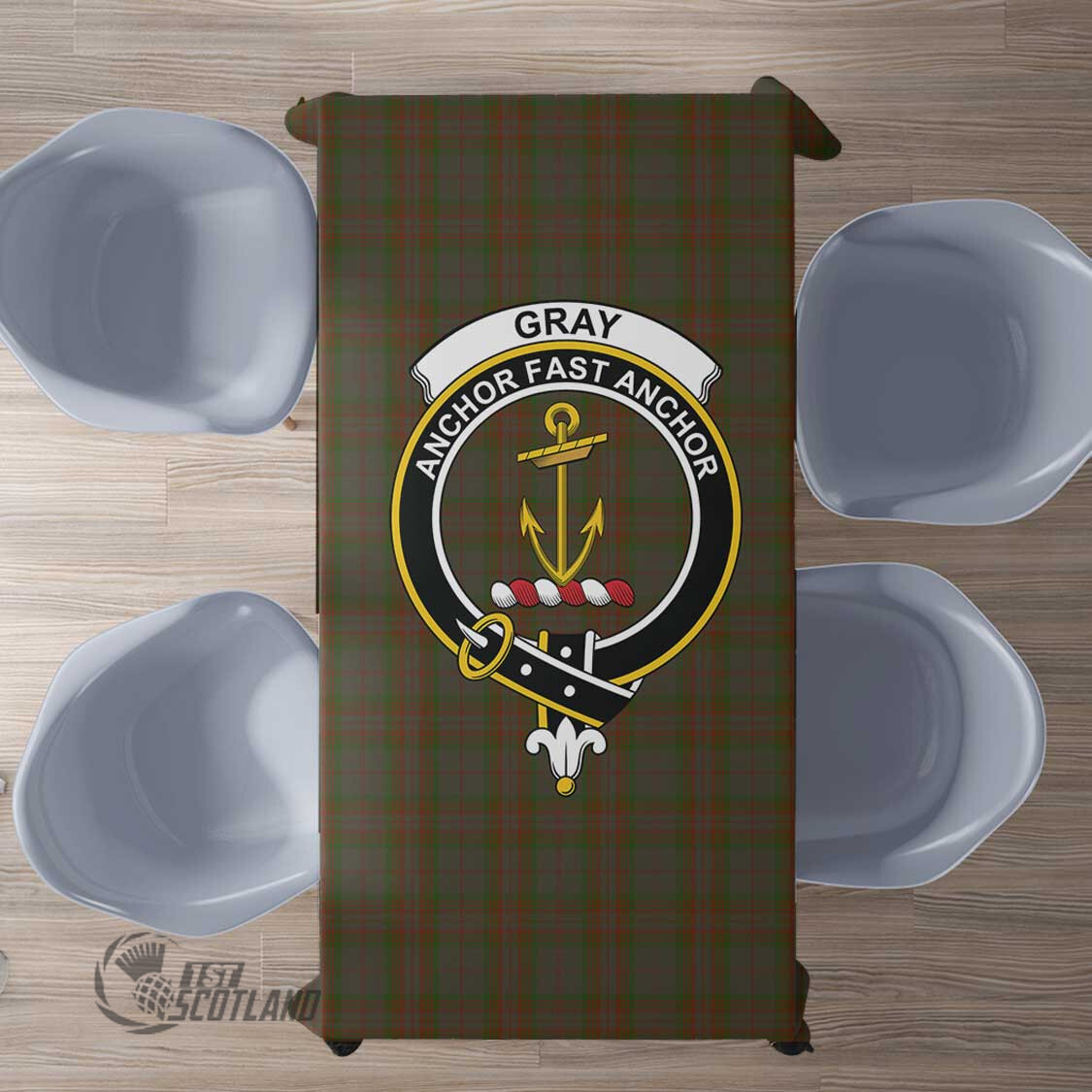 Scottish Gray Tartan Crest Rectangle Tablecloth Full Plaid