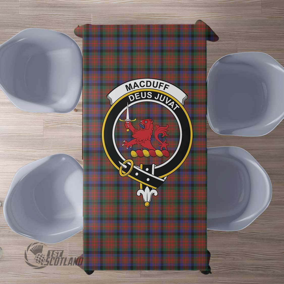 Scottish MacDuff Hunting Modern Tartan Crest Rectangle Tablecloth Full Plaid