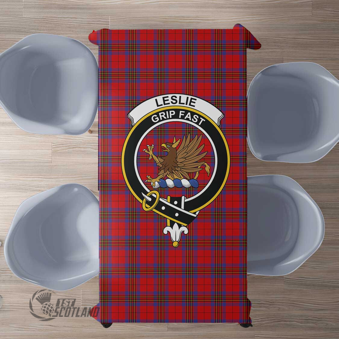 Scottish Leslie Modern Tartan Crest Rectangle Tablecloth Full Plaid