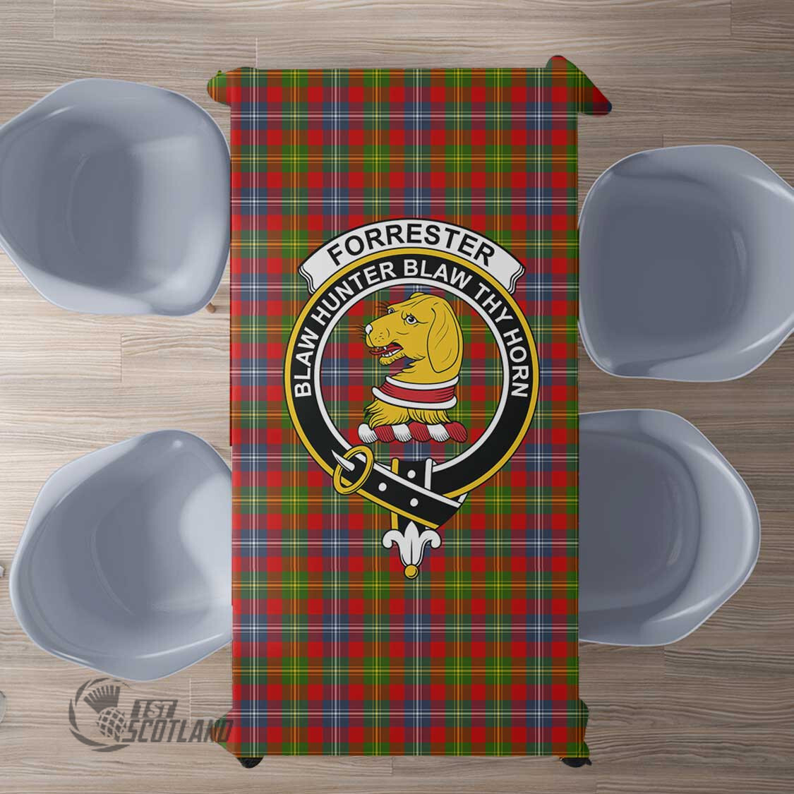 Scottish Forrester Tartan Crest Rectangle Tablecloth Full Plaid