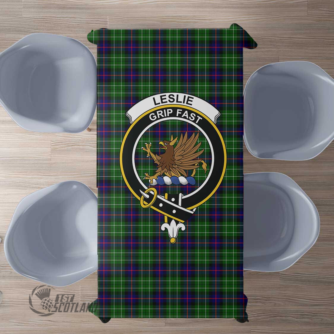 Scottish Leslie Hunting Tartan Crest Rectangle Tablecloth Full Plaid