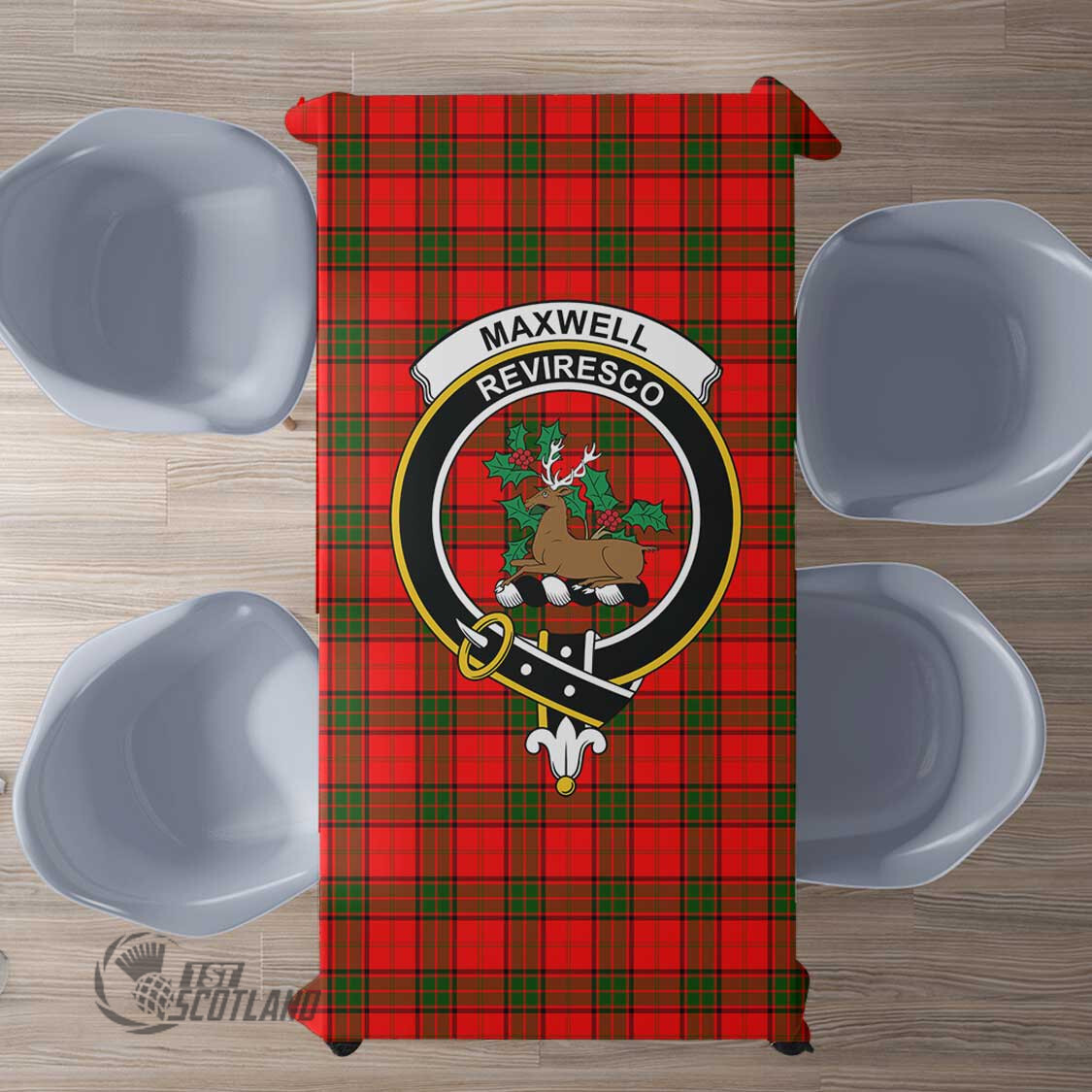 Scottish Maxwell Modern Tartan Crest Rectangle Tablecloth Full Plaid