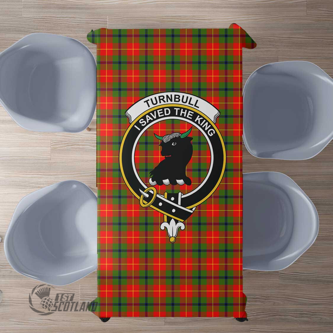Scottish Turnbull Dress Tartan Crest Rectangle Tablecloth Full Plaid