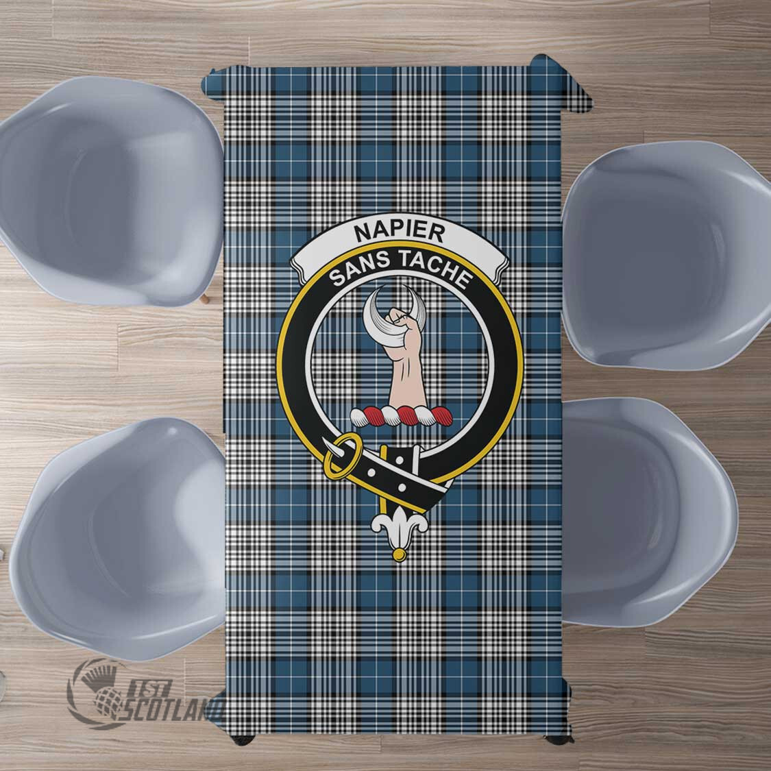 Scottish Napier Modern Tartan Crest Rectangle Tablecloth Full Plaid