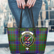 Scottish Adam Tartan Crest Leather Tote Bag Full Plaid