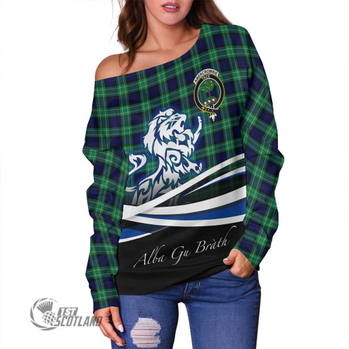 Abercrombie Clothing Top - Lion Rampant Scotland Forever Tartan Crest Off Shoulder Sweater A35