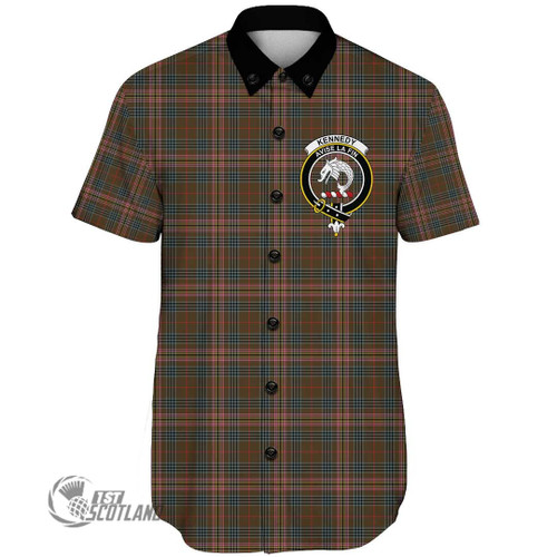 Kennedy Weathered Clothing Top - Full Plaid Tartan Crest Short Sleeve Button Shirt A7