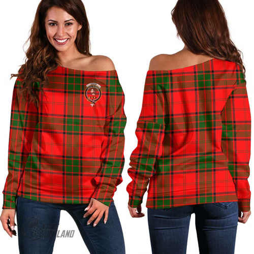 Adair Clothing Top - Full Plaid Tartan Crest Off Shoulder Sweater A7