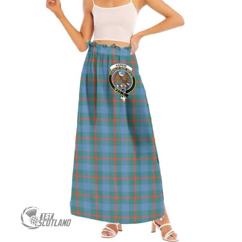 Agnew Ancient Women Skirt - Full Plaid Tartan Crest Side Split Long Skirt A7