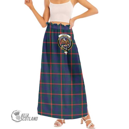 Agnew Modern Women Skirt - Full Plaid Tartan Crest Side Split Long Skirt A7