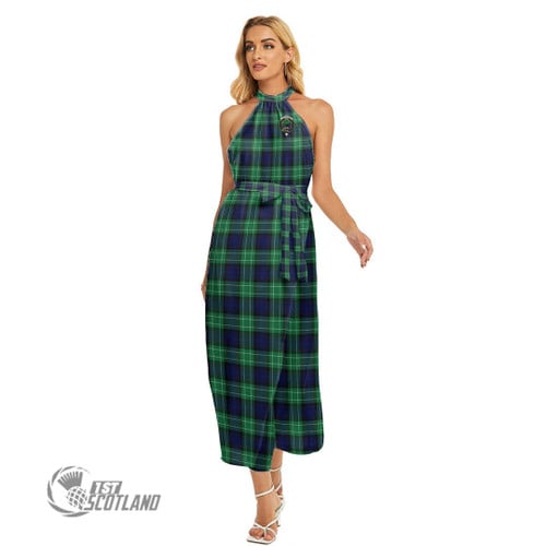Abercrombie Women Dress - Full Plaid Tartan Crest Wrap Hem Belted Halter Dress A7