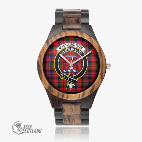 MacNaughton Modern Watch - Full Plaid Tartan Crest Indian Ebony Wooden Watch A7