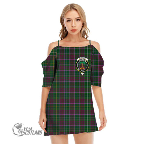 Crosbie Women Dress - Full Plaid Tartan Crest Off Shoulder Cami Dress A31