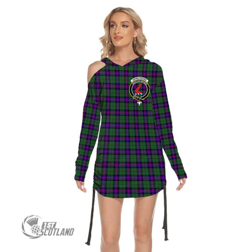 Armstrong Modern Women Dress - Full Plaid Tartan Crest Waist Shirring One Shoulder Dress A31