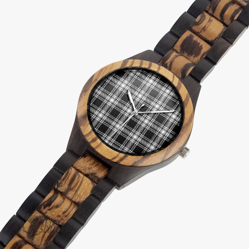 Menzies Black & White Modern Watch - Full Plaid Tartan Indian Ebony Wooden Watch A7