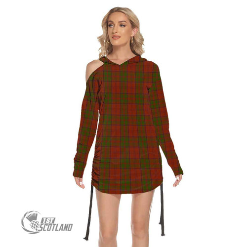 Drummond Clan Women Dress - Full Plaid Tartan Waist Shirring One Shoulder Dress A31