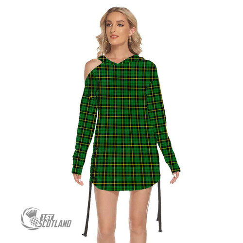 Wallace Hunting - Green Women Dress - Full Plaid Tartan Waist Shirring One Shoulder Dress A31