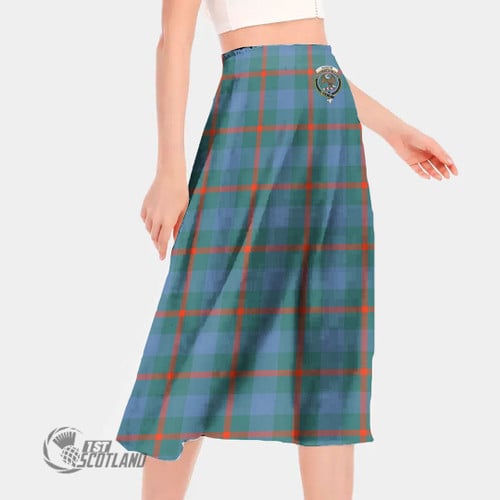 Agnew Ancient Women Skirt - Full Plaid Tartan Crest Long Chiffon Skirt A7