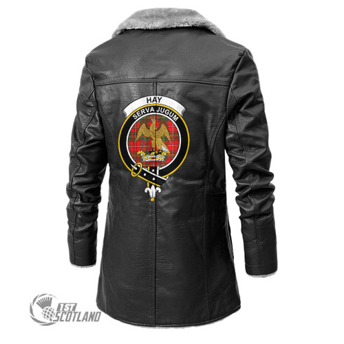 Hay Modern Jacket - Scottish Badge Tartan Crest Long Fleece Leather Jacket A35