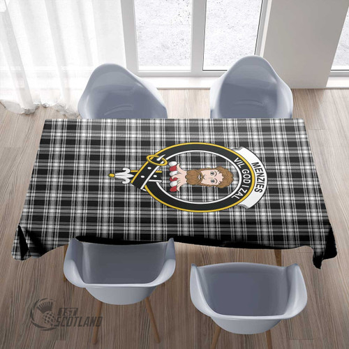 Menzies Black & White Modern Home Decor - Full Plaid Tartan Crest Rectangle Tablecloth T5