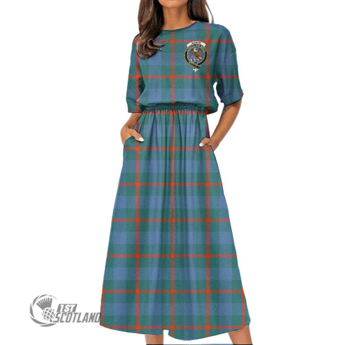 Agnew Ancient Women Dress - Full Plaid Tartan Crest Elastic Waist Dress A7