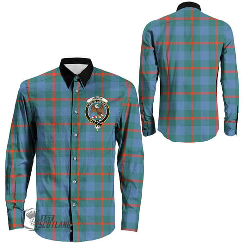 Agnew Ancient Clothing Top - Full Plaid Tartan Crest Long Sleeve Button Shirt A7