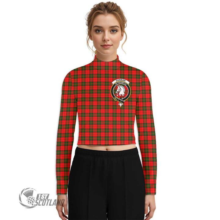 Scottish Dunbar Modern Tartan Crest Women Long Sleeve Turtleneck T-Shirt Full Plaid
