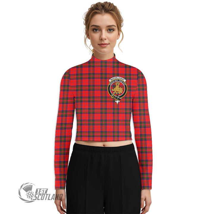 Scottish MacGillivray Modern Tartan Crest Women Long Sleeve Turtleneck T-Shirt Full Plaid