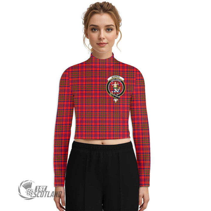 Scottish Murray of Tulloch Modern Tartan Crest Women Long Sleeve Turtleneck T-Shirt Full Plaid