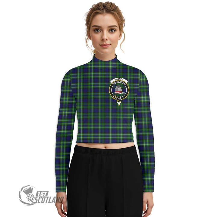 Scottish MacNeil of Colonsay Modern Tartan Crest Women Long Sleeve Turtleneck T-Shirt Full Plaid