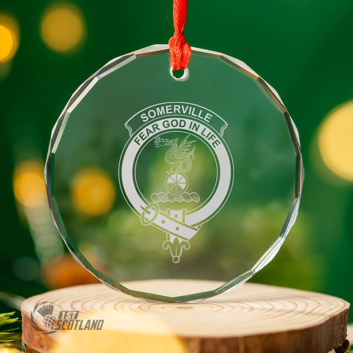 Scottish Somerville Modern Glass Christmas Ornament Scottish Badge