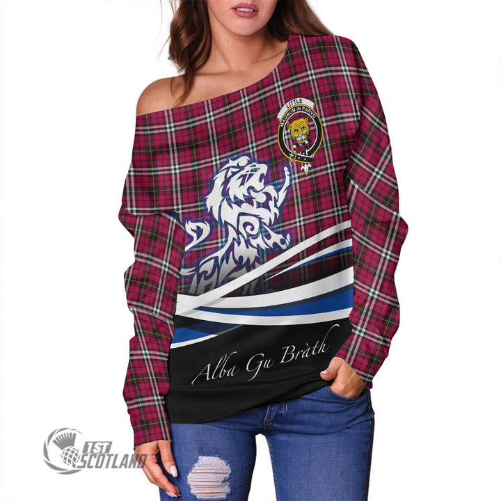 Scottish Little Tartan Crest Off Shoulder Sweater Lion Rampant Scotland Forever