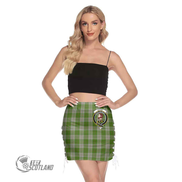 Scottish Cunningham Dress Green Dancers Tartan Crest Side Strap Closure Mini Skirt Full Plaid