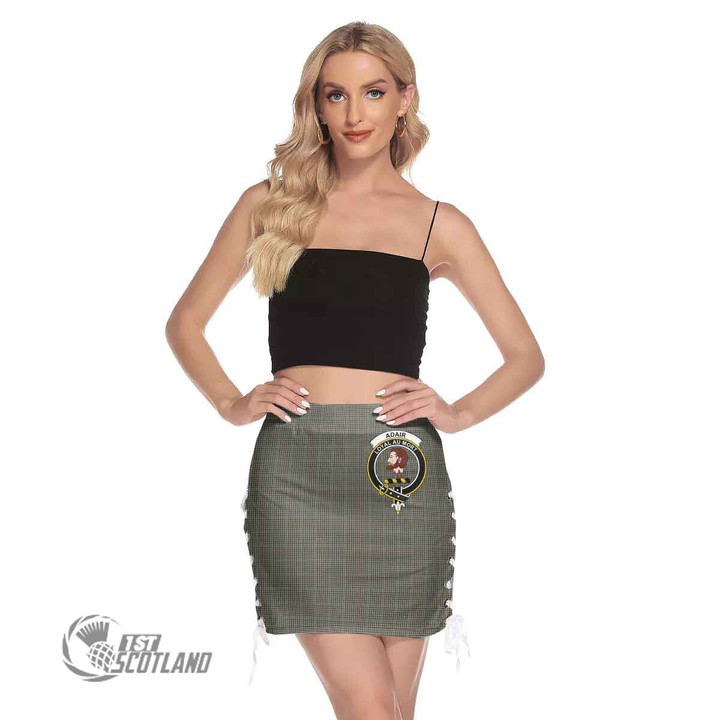Scottish Haig Check Tartan Crest Side Strap Closure Mini Skirt Full Plaid