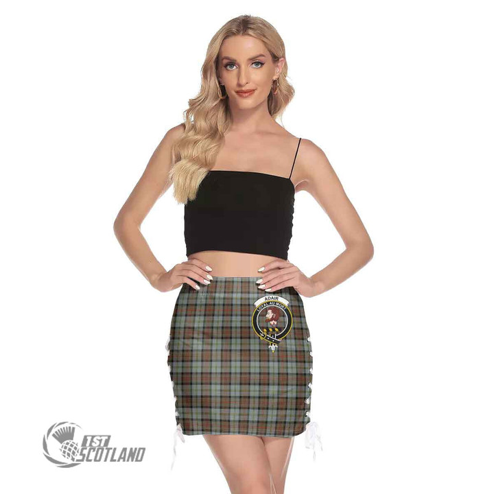 Scottish MacLeod of Harris Weathered Tartan Crest Side Strap Closure Mini Skirt Full Plaid