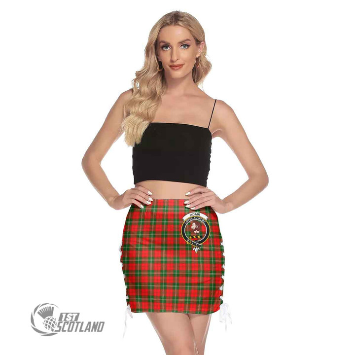 Scottish Lennox Modern Tartan Crest Side Strap Closure Mini Skirt Full Plaid