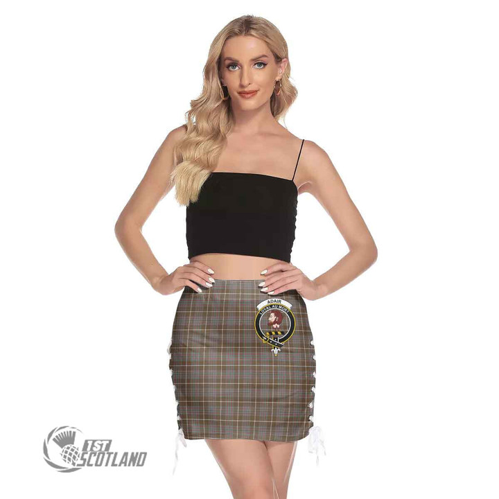 Scottish MacIntyre Hunting Weathered Tartan Crest Side Strap Closure Mini Skirt Full Plaid