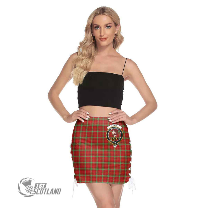 Scottish Morrison Red Modern Tartan Crest Side Strap Closure Mini Skirt Full Plaid