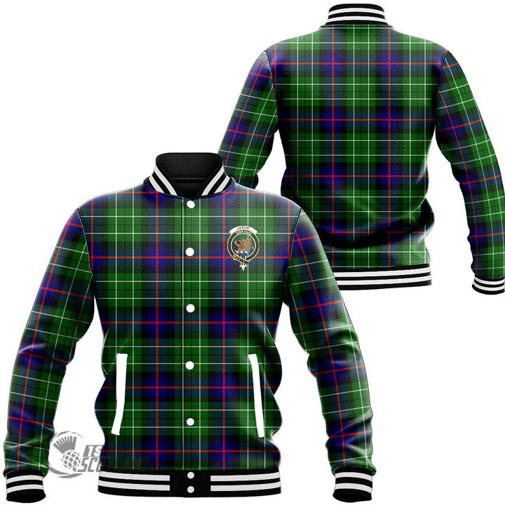 Scottish Leslie Hunting Tartan Crest Baseball Jacket Full Plaid