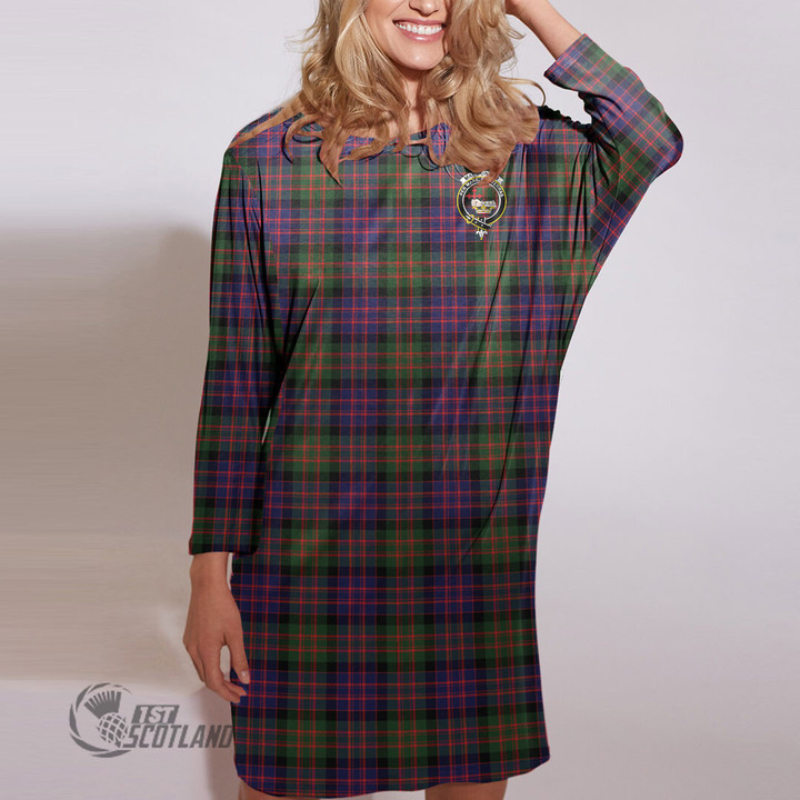 Scottish MacDonald Modern Tartan Crest Batwing Pocket Dress Full Plaid