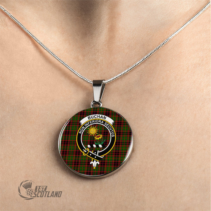 Scottish Buchan Modern Tartan Crest Circle Necklace Full Plaid
