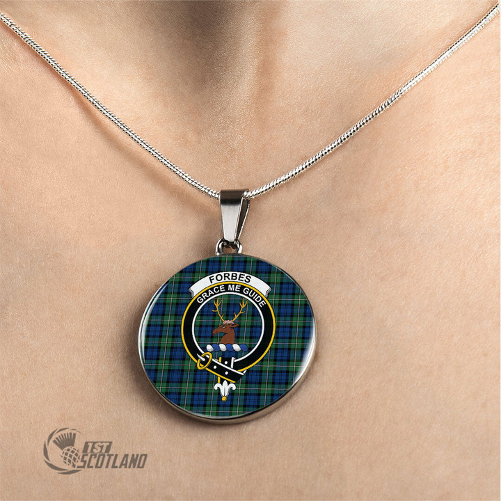 Scottish Forbes Ancient Tartan Crest Circle Necklace Full Plaid