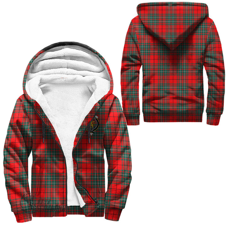 Scottish Cumming Modern Tartan Crest Sherpa Hoodie Full Plaid