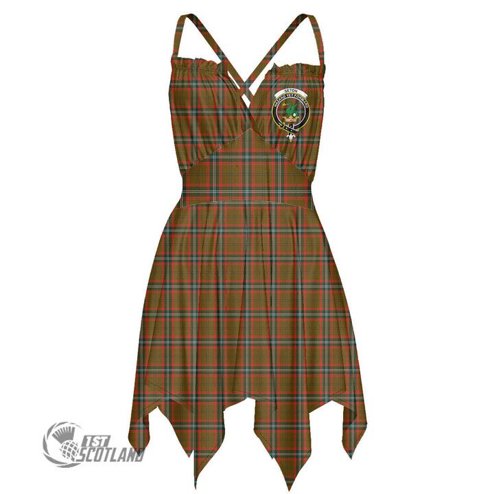 Scottish Seton Hunting Modern Tartan Crest Slip Dress Full Plaid