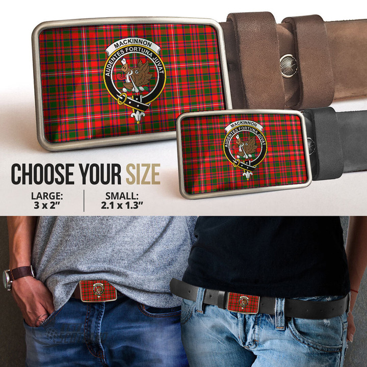 Scottish MacKinnon Modern Tartan Crest Belt Buckle Full Plaid